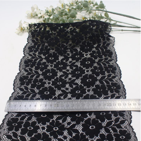 Кружево эластичное черное 23 см, цветочное