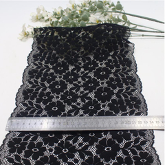 Кружево эластичное черное 23 см, цветочное