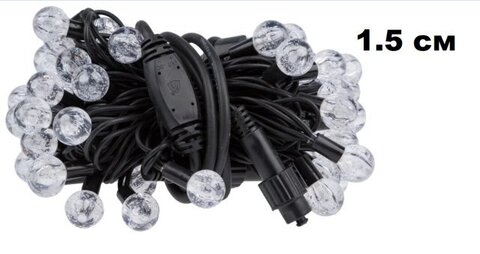Гирлянда нить диод 100(70)л,  ХРУСТ ШАРИК 1.5см, черн пр с переходником 7.5м, ХМ-107/5 Теплый Белый