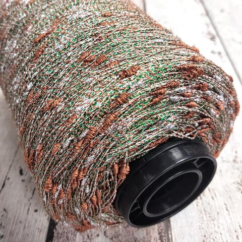 Лен (35%) с люрексом и шишибриками NODINO DI LINO 600 зеленый с коричневым