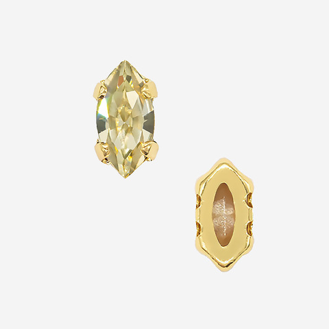 Кристалл Маркиз (Marquise Fancy Stone) в цапах, оттенок "Лимонад"/"Jonquel", 6*3мм, позолота