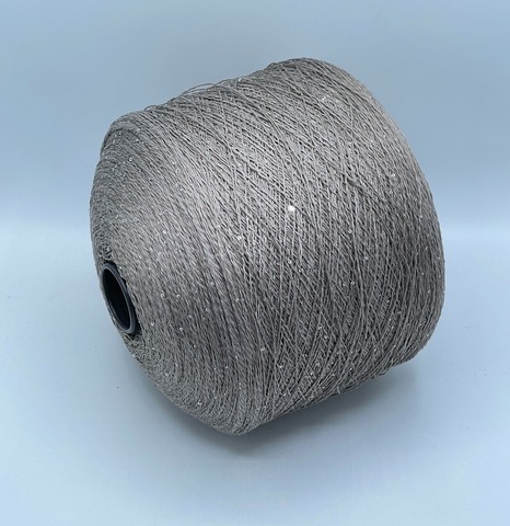 Бобинная пряжа, Linette Pailletes, 450м, 80% Лен, 20% Полиэстер(пайетка), Серый хаки+пайетка. 39392