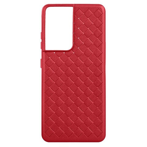 Силиконовый чехол Business Style плетеный для Samsung Galaxy S21 Ultra (Красный)