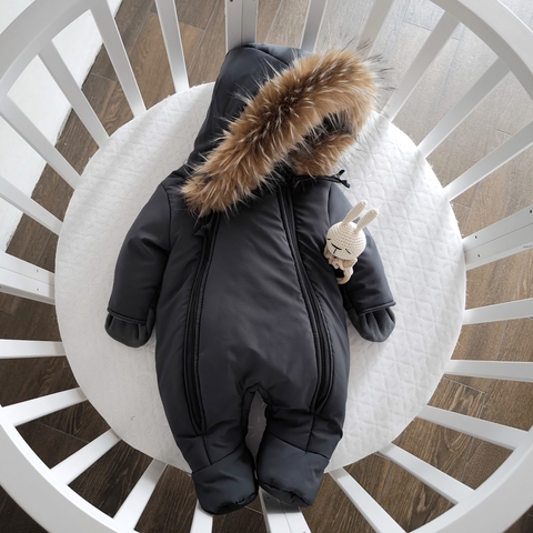 Комбинезон детский, зимний, от 3-6 мес, серый