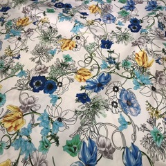 Ткань вискоза белая цветы 3116