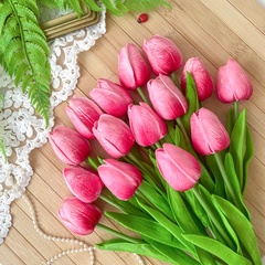 Тюльпаны реалистичные искусственные, Розовые оттенки, нежные, латексные (силиконовые), 34 см, букет из 15 штук