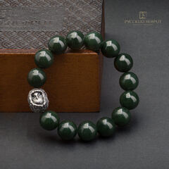 Браслет "Сова". Д 12мм. Зелёный нефрит.