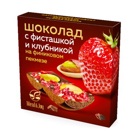 Шоколад на финиковом пекмезе с фисташками и клубникой, 70 г.