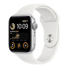 Apple Watch SE 2, 44 мм, Умные часы Корпус из алюминия Серебристого цвета, спортивный ремешок Белого цвета