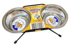 Зооник подставка низкая с металлическими мисками (2 х 0,18л), чёрная