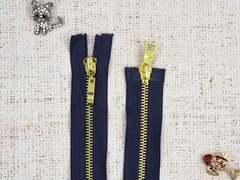Молния шлифованная металл Т5, L 105 см, 2 бегунка, тёмно-синий/золото