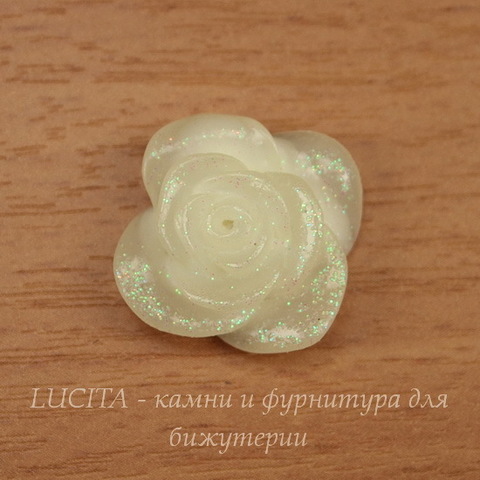 Кабошон акриловый "Роза", цвет - белый с блестками, 22х19 мм