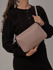 Сумка кожаная на плечо кросс-боди серо-розовая