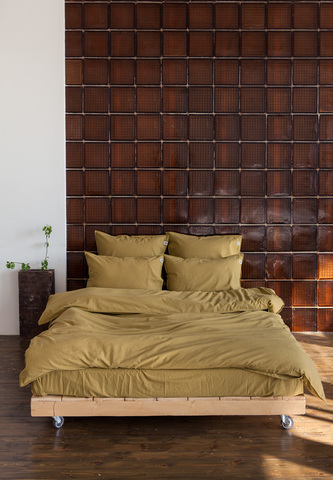 Постельное белье 2 спальное евро Luxberry коллекция Лен и Хлопок горчичное