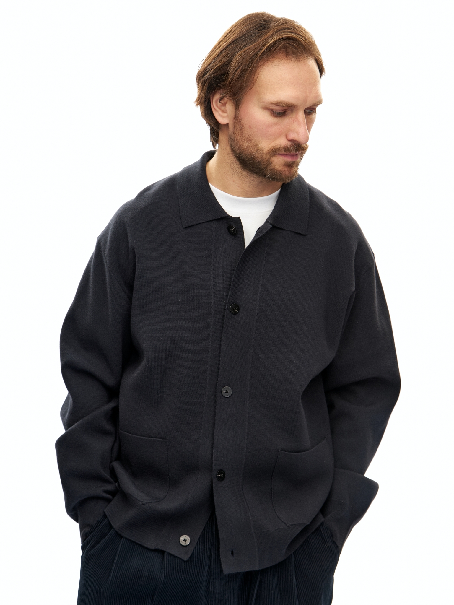 Темно-синий шерстяной кардиган Laine Premium