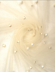 Фатин с бусинами, 35 гр/м2, 150 см, молочный