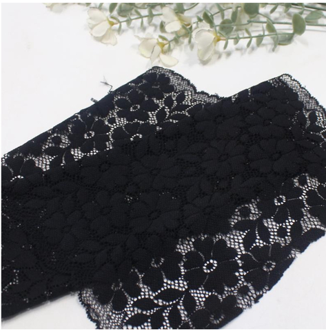 Кружево эластичное черное 23 см, цветочное