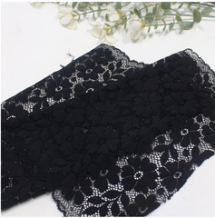 Кружево эластичное черное 23 см, цветочное