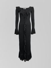 Платье ARZ 1204 длинное однотонное с расклешенными рукавами и рюшами