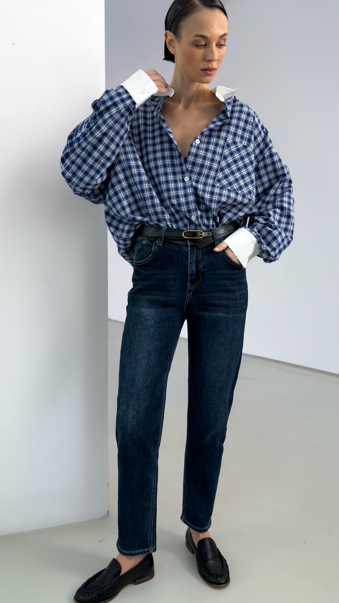 Удлиненная рубашка в клеточку