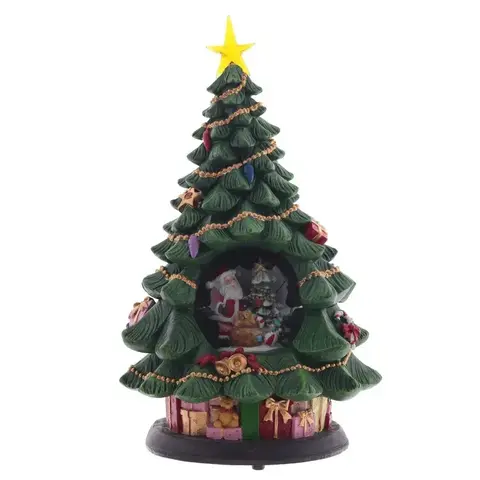 Фигур декор в стекл шаре "Елка и дед Мороз" (подсв, муз, вьюга, AAх3 н/п), D 10 см, L19,5 W19,5 H35