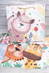 Пакет подарочный L квадратный, Зоопарк с тиснением, 38*38*20 см (Д*В*Ш), 1 шт.