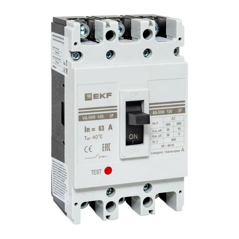Выключатель автоматический в литом корпусе ВА-99М 100/63А 3P 10In 35кА с термомагнитным расцепителем EKF