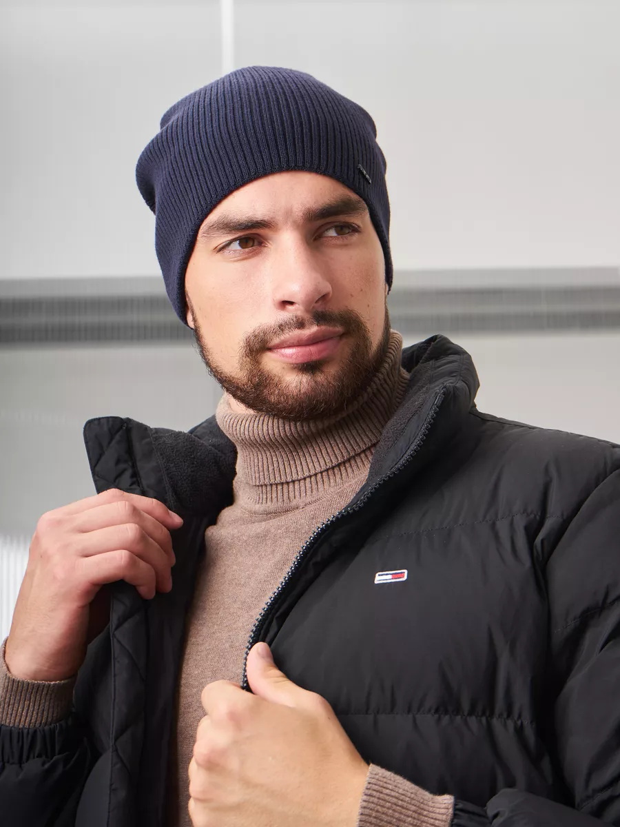 Шапка зимняя на флисе вязаная бини