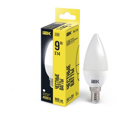 Лампа LED C35 свеча 9Вт 230В 4000К E14 IEK