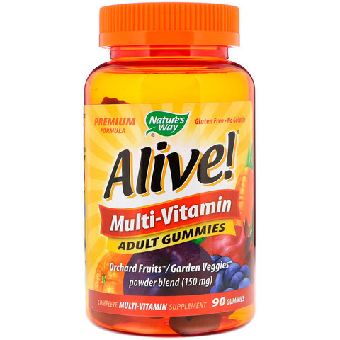 Nature's Way, Alive! Мультивитамины, жевательные конфеты для взрослых со вкусом фруктов, 90 жевательных конфет