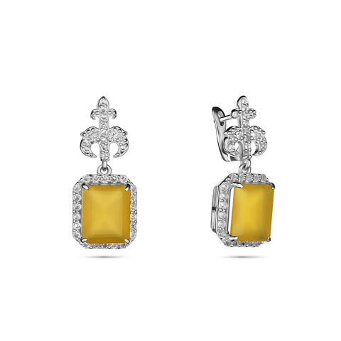 Earrings Agate, Yellow, Rhodium