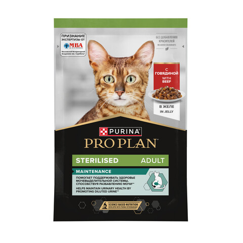 Pro Plan пауч для стерилизованных кошек и кастрированных котов с говядиной в желе 85 г