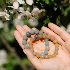 Браслет "Колесо судьбы". Медовый нефрит. Бусины 12мм.