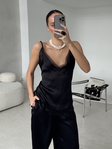 Топ Ацетат с органзой (черный)