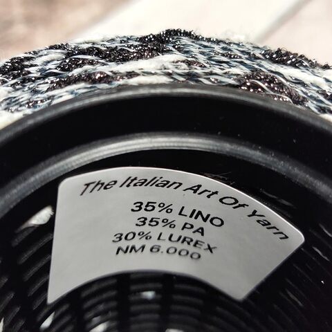 Лен (35%) с люрексом и шишибриками NODINO DI LINO 600 серый с черным и белым