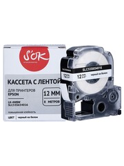 Кассета с лентой S'OK by Sakura Printing C53S654016 (LK4WBW) для Epson  LW300, LW400, LW700, LW600P, LW1000P, K400, Z700, Z800, черный на белом, 12мм, 8м, повышенная клейкость