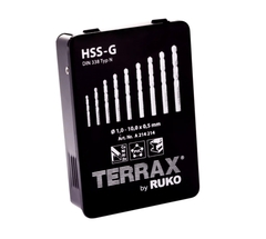 Набор сверл по металлу 1-10мм 19шт DIN338 HSS-G 118° (мет. кейс) Terrax by Ruko A214214