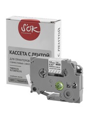 Кассета с лентой S'OK by Sakura Printing TZEFX131 для Brother,  черный на прозрачном, 12мм, 8м , наклейка