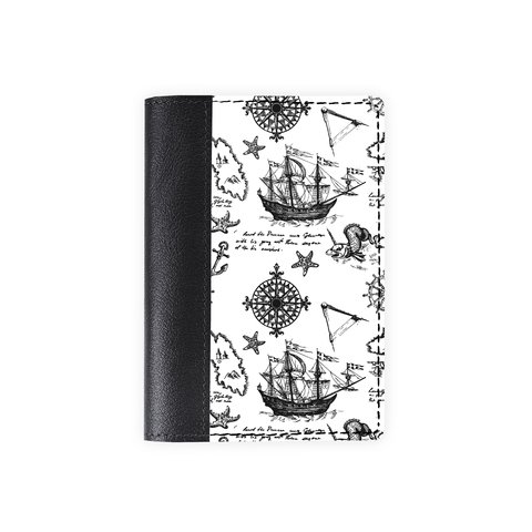 Обложка на паспорт комбинированная "Карта морская" черная, белая вставка