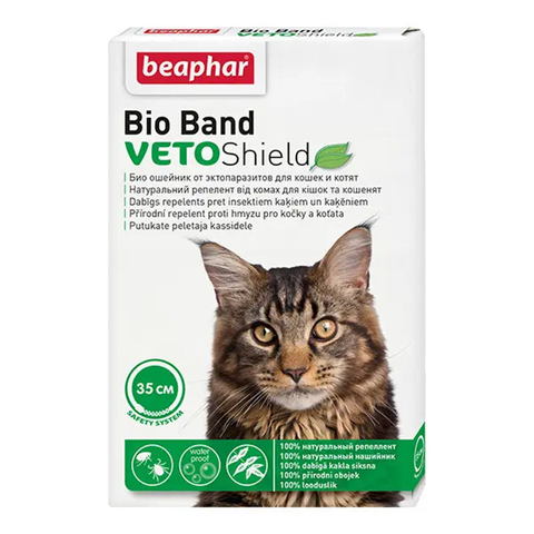 Ошейник Beaphar Bio Band Veto Shield от блох и клещей для кошек и котят с 2 месяцев, зеленый, 35 см.