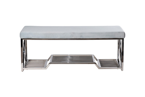 Банкетка велюровая Garda Decor голубая с хромированными ножками