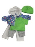 Комплект с курткой - Голубой / горох. Одежда для кукол, пупсов и мягких игрушек.