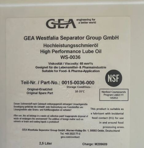 GEA WS-0036 0015-0036-000 - высокоэффективное смазочное масло - 2,5 л