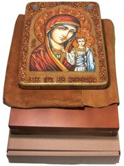 Инкрустированная икона Образ Божией Матери Казанской 29х21см на натуральном дереве в подарочной коробке