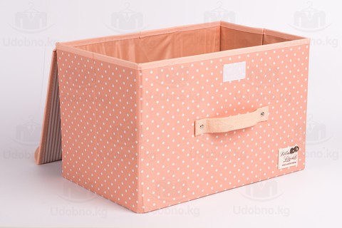 Складной короб для хранения одежды, 38*25*25 см (розовый в горошек)