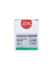 Кассета с лентой S'OK by Sakura Printing для TZE731 Brother PTH110, PTD210, PTD210VP, PTE110VP, PTE300VP, D450VP, PTD600VP, черный на зеленом, 12мм, 8м, наклейка