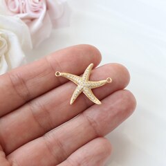 Коннектор Морская звезда с фианитами 28*20 мм, позолота, П449