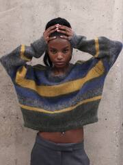 Синий мохеровый джемпер в полоску