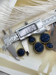 Пуговицы состаренное золото с синим твидом (тканевые) и золотистым люрексом