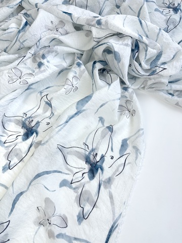 Вискоза с нейлоном, крэш вуаль, Голубые лилии